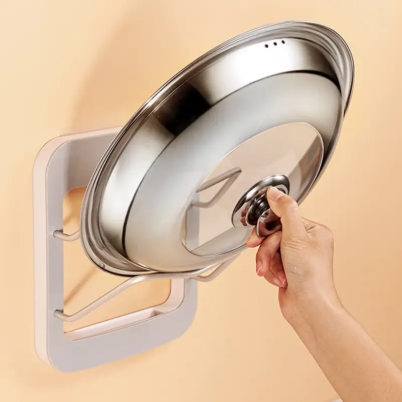 Wall-Mounted Kitchen Pot Lid Storage Rack with Drain Plug - Image 5