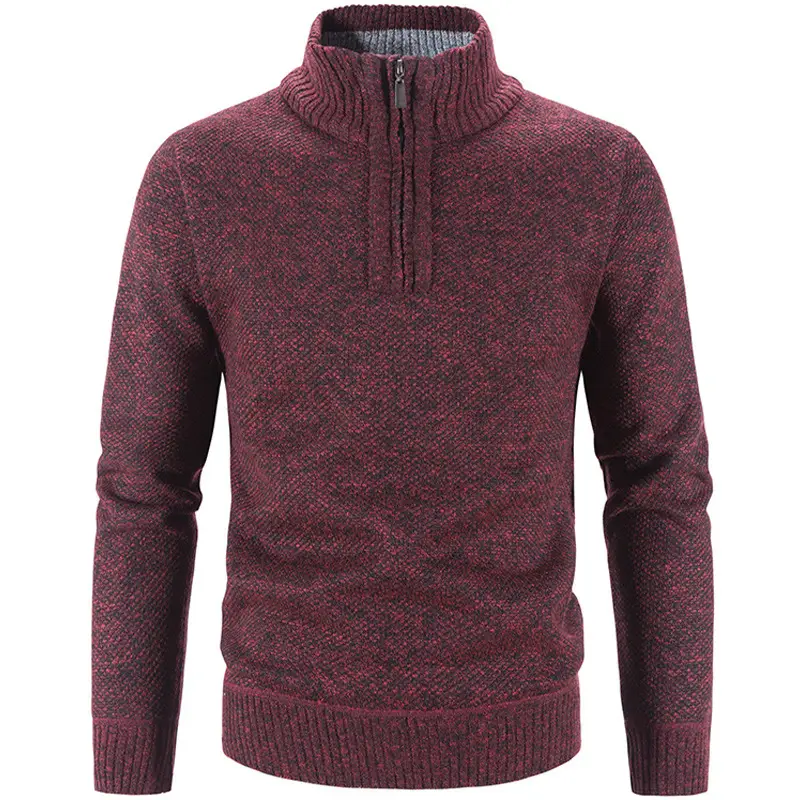 Men's Grey Fleece Lined Half-Zipper Turtleneck Sweater - Image 7