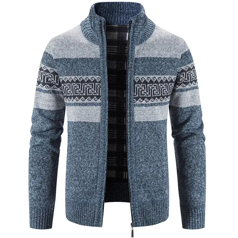 Men's Grey Grey Beige Knitted Hooded Cardigan Jacket - Image 2