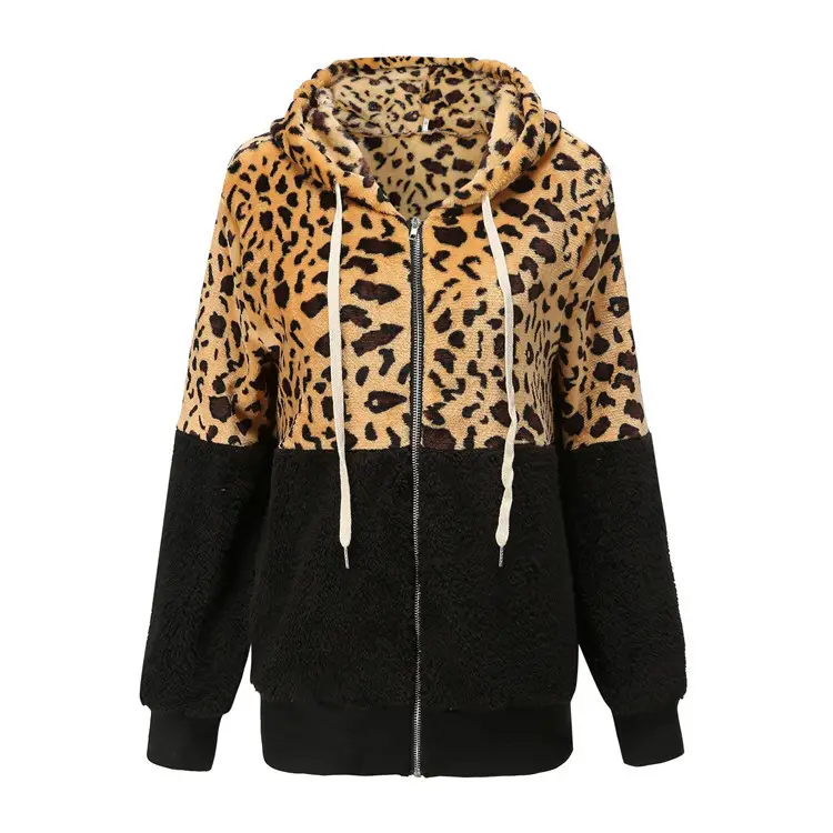 Women Leopard Print Hooded Sweater Winter Coat - Image 5