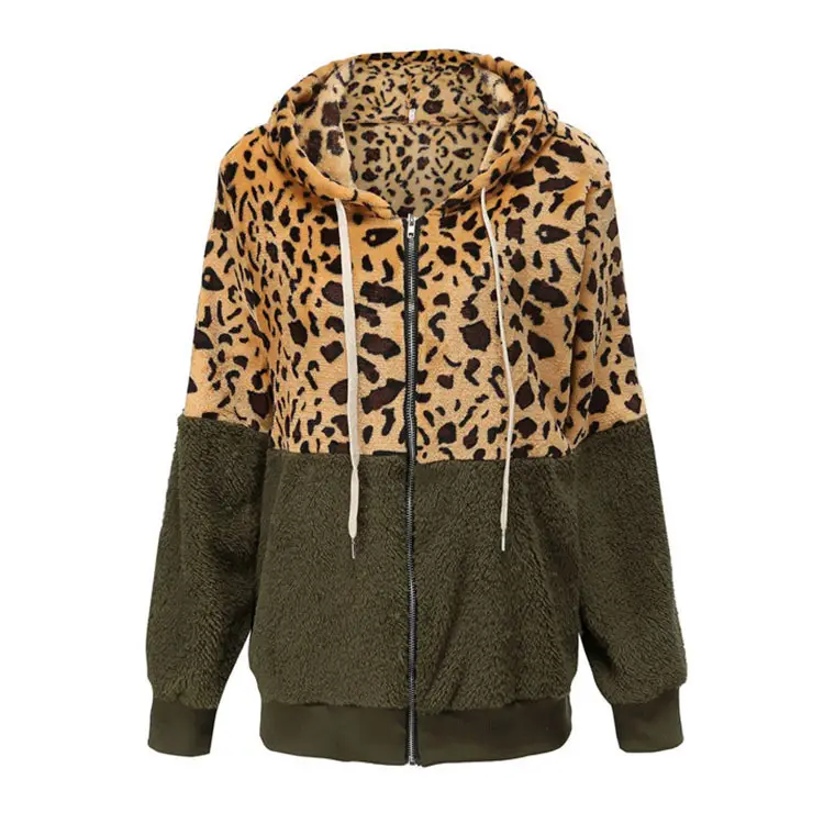 Women Leopard Print Hooded Sweater Winter Coat - Image 4