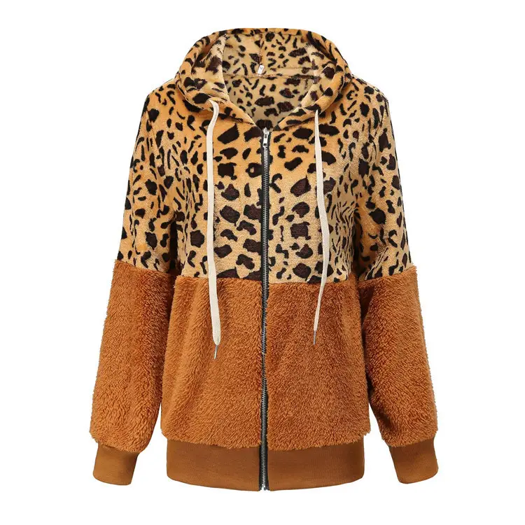 Women Leopard Print Hooded Sweater Winter Coat - Image 7