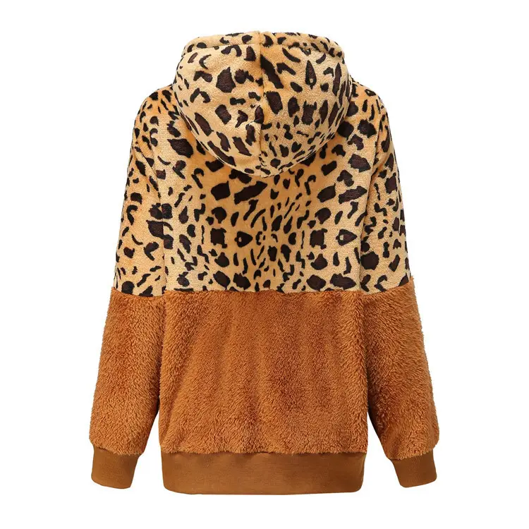 Women Leopard Print Hooded Sweater Winter Coat - Image 2