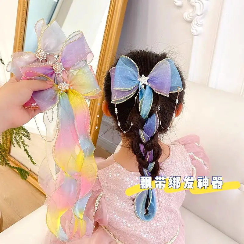 Girls' Pink Blue Pearl Bow Hairpin Korean Style