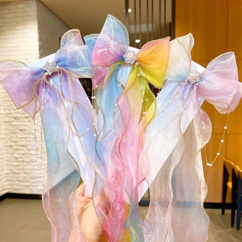 Girls' Pink Blue Pearl Bow Hairpin Korean Style