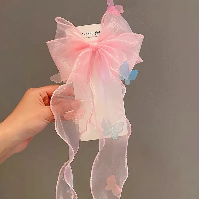 Girls' Pink Blue Pearl Bow Hairpin Korean Style