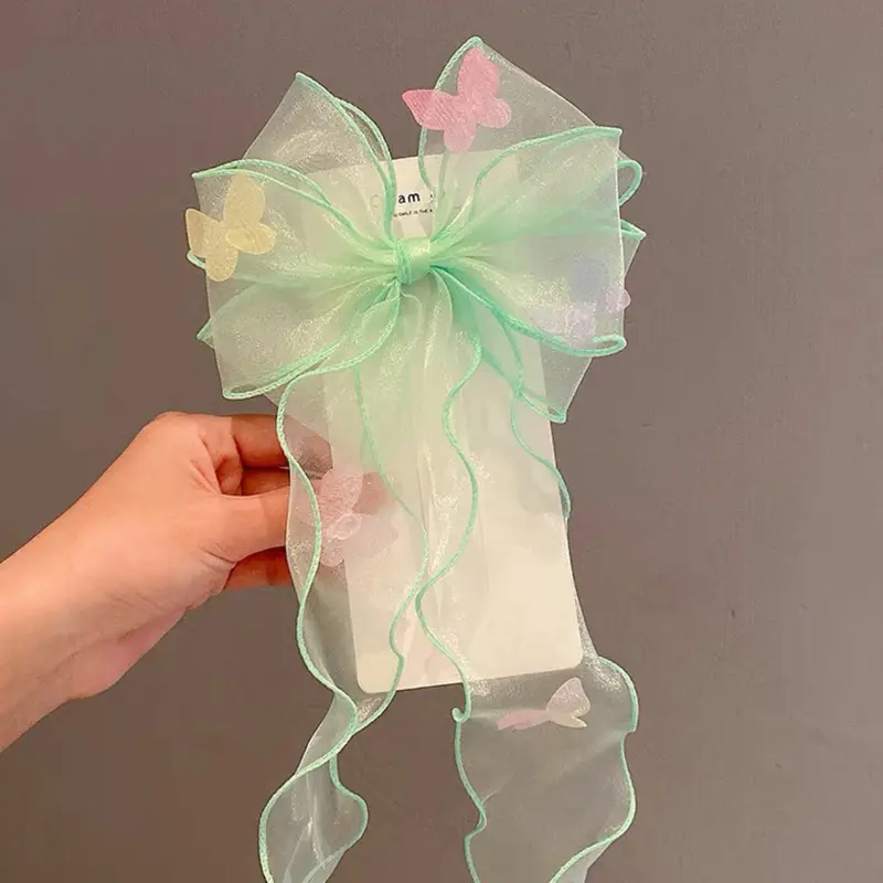 Girls' Pink Blue Pearl Bow Hairpin Korean Style