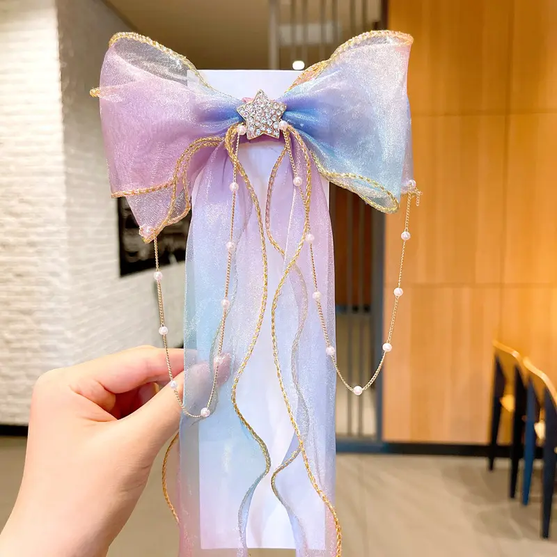 Girls' Pink Blue Pearl Bow Hairpin Korean Style