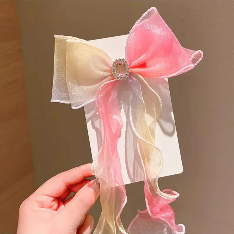Girls' Pink Blue Pearl Bow Hairpin Korean Style