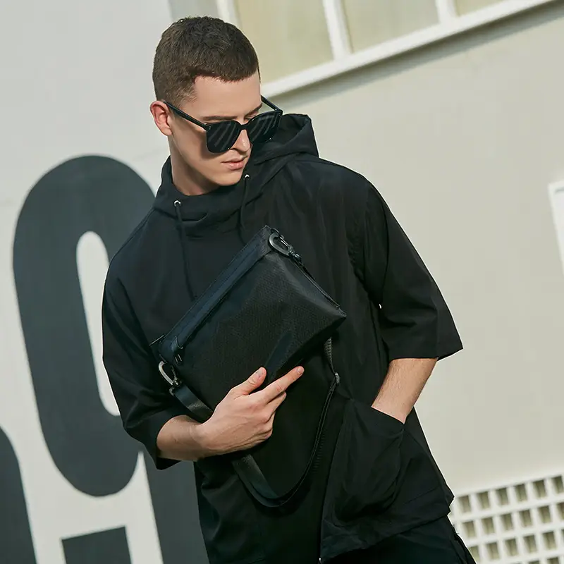 Men's Black Canvas Crossbody Shoulder Bag 30x20cm - Image 4