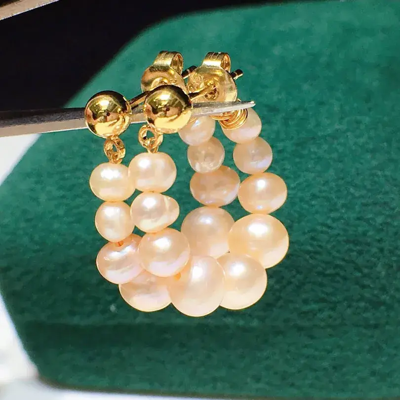 2021 Freshwater Pearl Earrings Donut Multi-Wear Gold Injection - Image 5