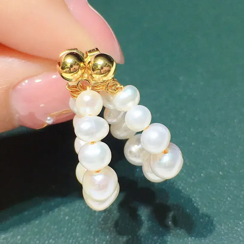 2021 Freshwater Pearl Earrings Donut Multi-Wear Gold Injection - Image 6