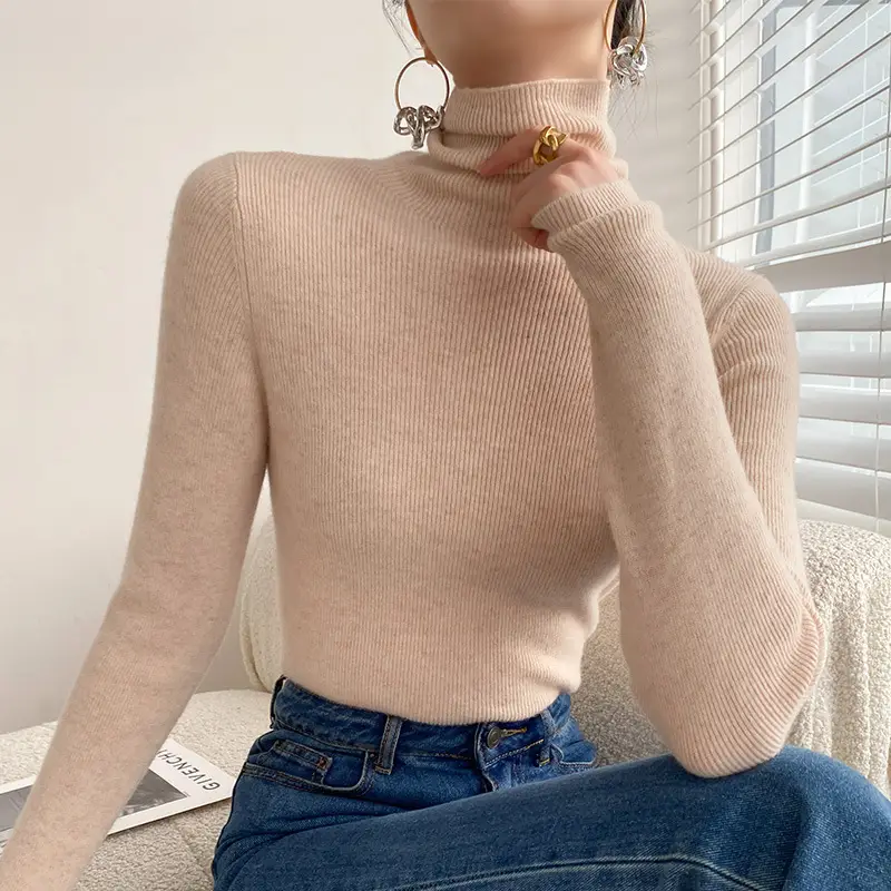 Women Turtleneck Sweater Ribbed Knit Autumn Winter Slim Fit - Image 24