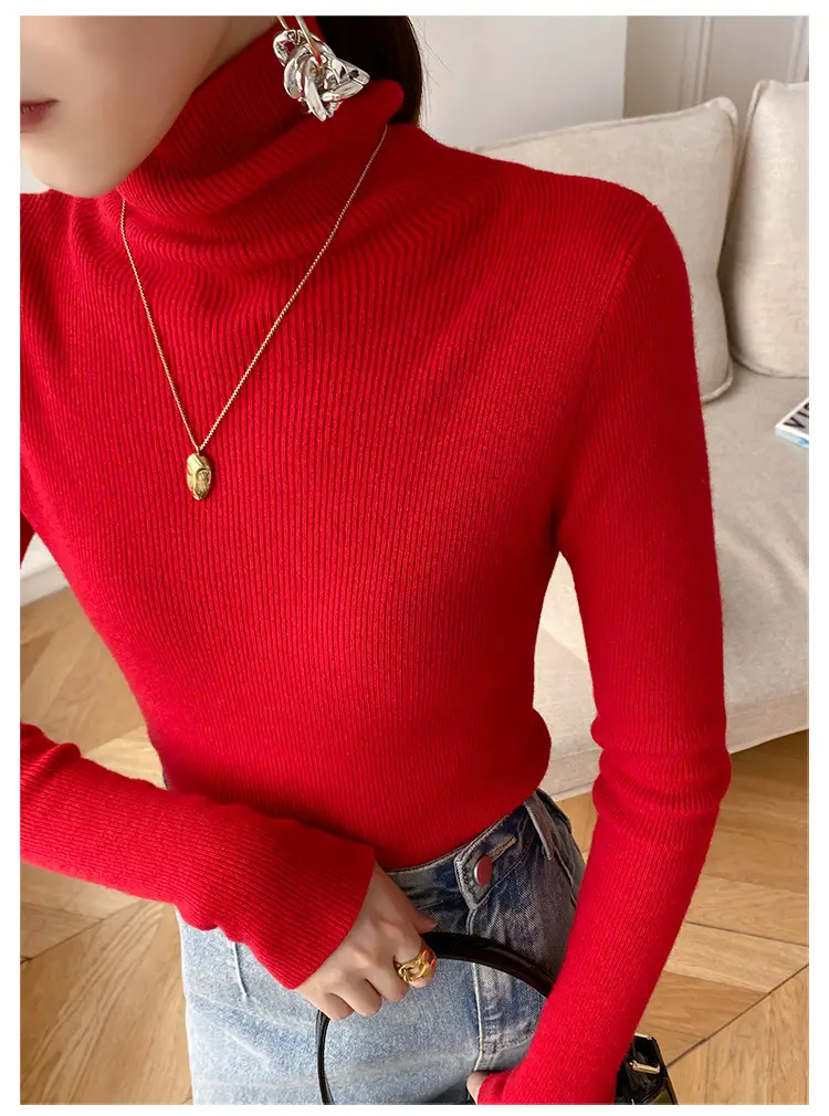 Women Turtleneck Sweater Ribbed Knit Autumn Winter Slim Fit — feature 18
