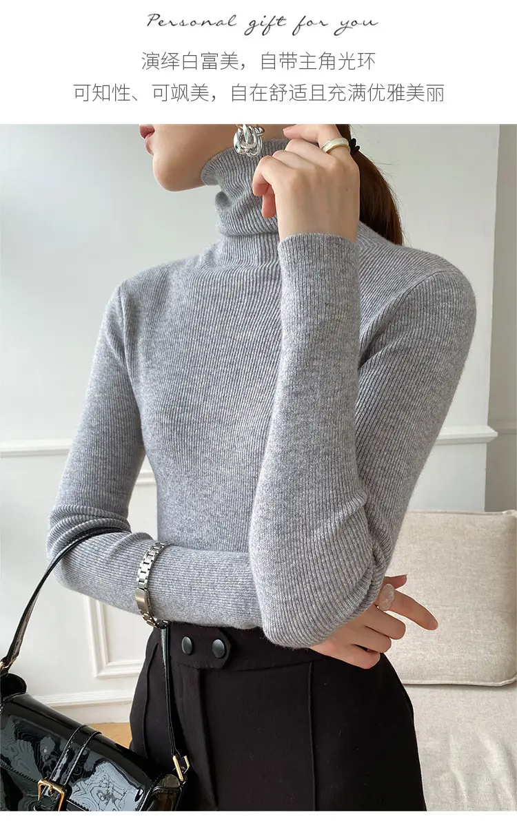 Women Turtleneck Sweater Ribbed Knit Autumn Winter Slim Fit — feature 22