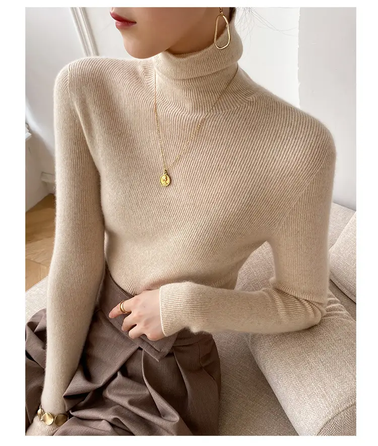 Women Turtleneck Sweater Ribbed Knit Autumn Winter Slim Fit — feature 24