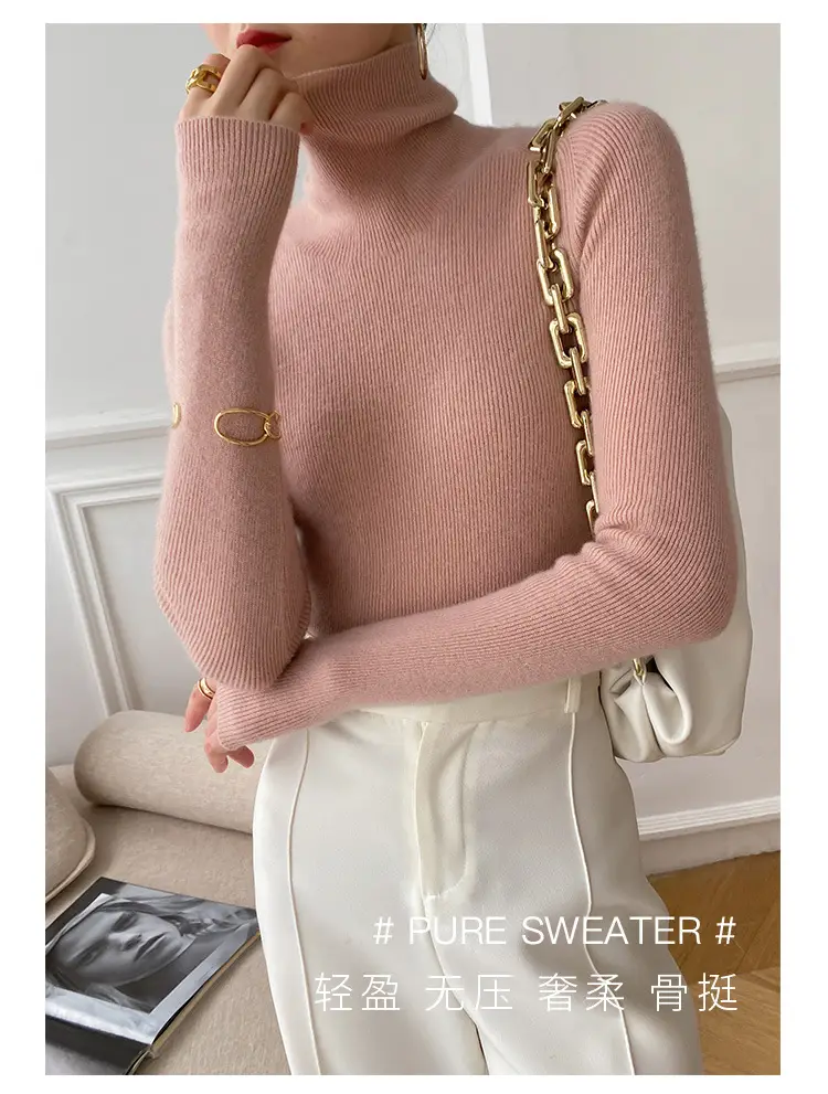 Women Turtleneck Sweater Ribbed Knit Autumn Winter Slim Fit — feature 27
