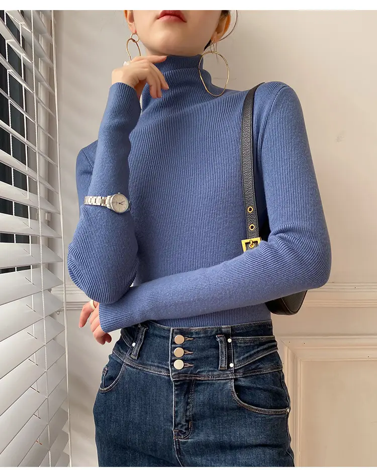 Women Turtleneck Sweater Ribbed Knit Autumn Winter Slim Fit — feature 29