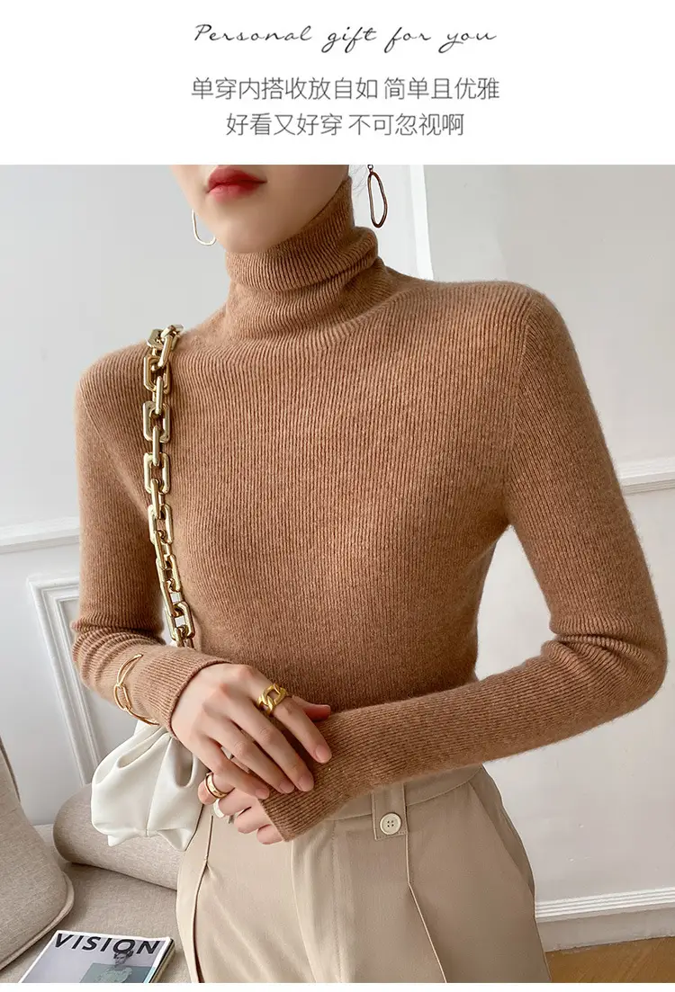 Women Turtleneck Sweater Ribbed Knit Autumn Winter Slim Fit — feature 31
