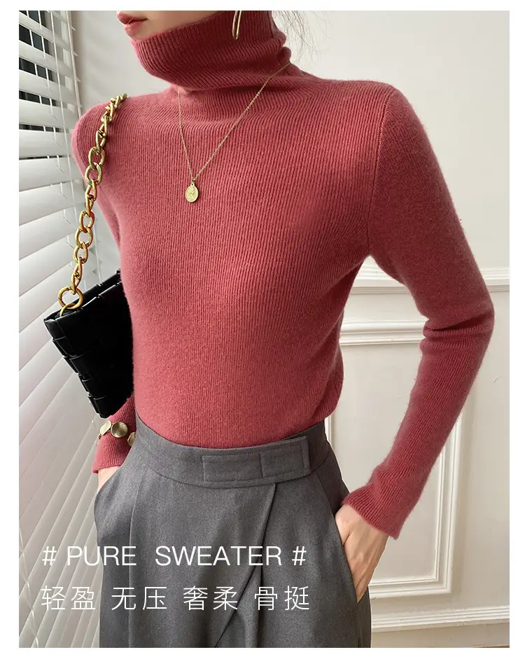 Women Turtleneck Sweater Ribbed Knit Autumn Winter Slim Fit — feature 35