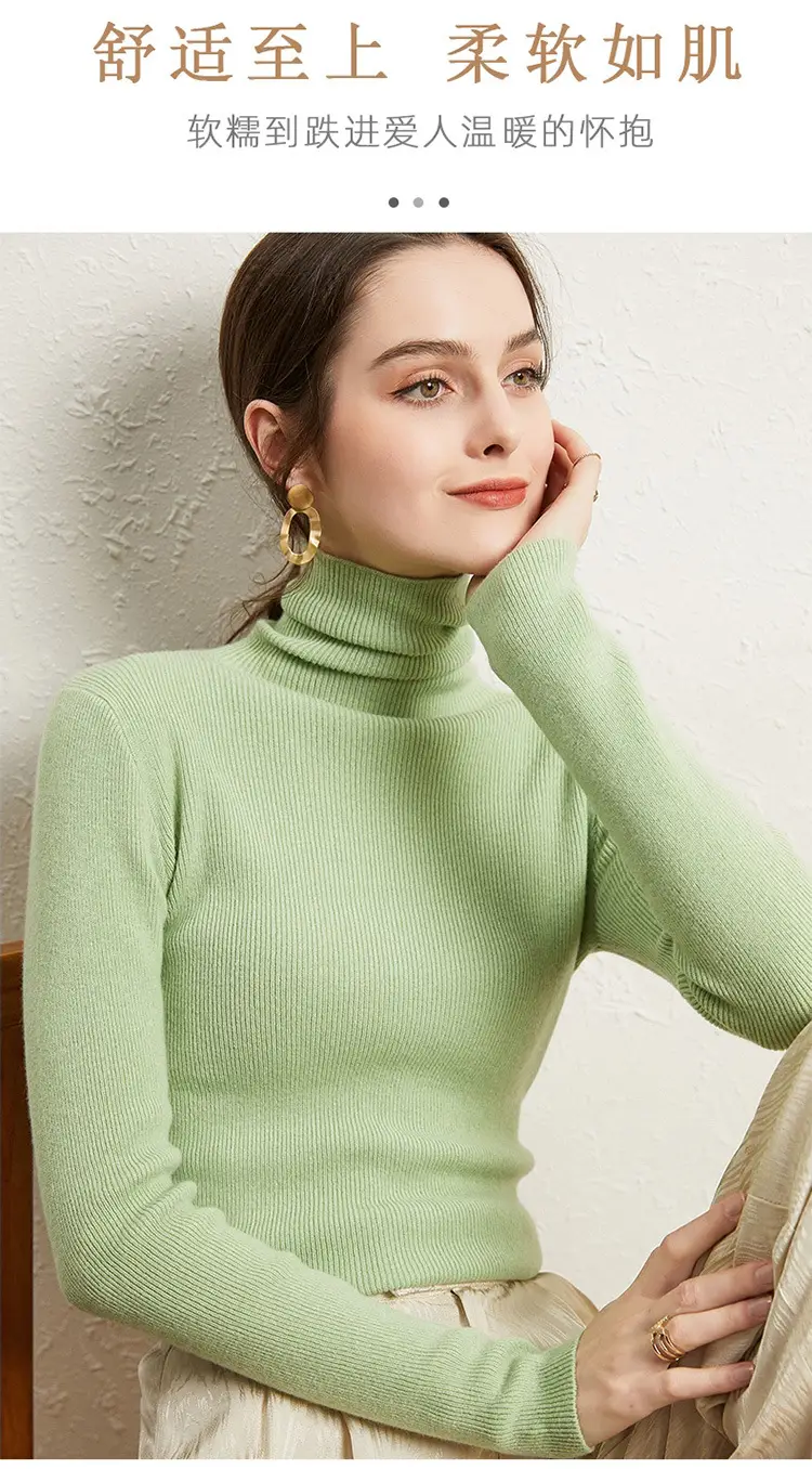 Women Turtleneck Sweater Ribbed Knit Autumn Winter Slim Fit — feature 37