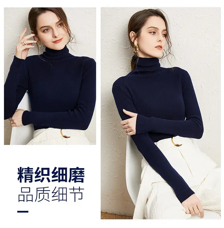 Women Turtleneck Sweater Ribbed Knit Autumn Winter Slim Fit — feature 38