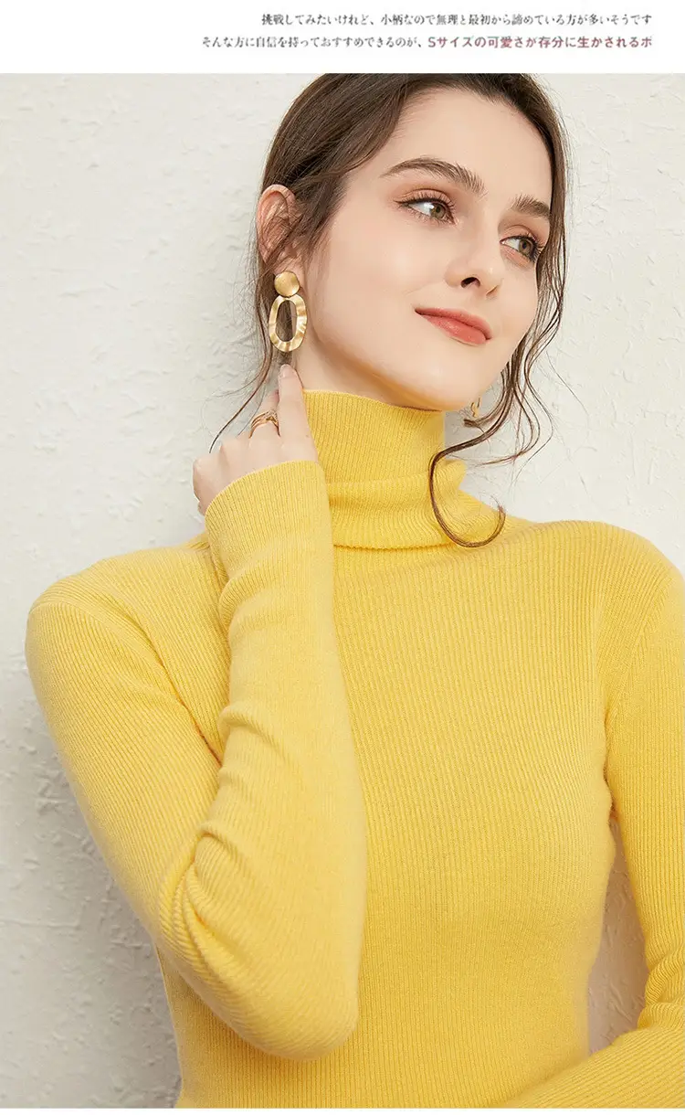 Women Turtleneck Sweater Ribbed Knit Autumn Winter Slim Fit — feature 39