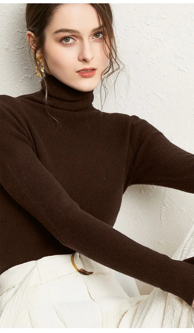Women Turtleneck Sweater Ribbed Knit Autumn Winter Slim Fit — feature 40