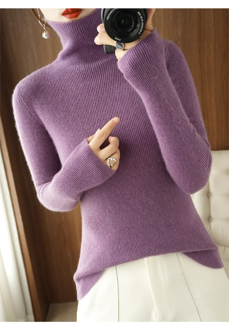 Women Turtleneck Sweater Ribbed Knit Autumn Winter Slim Fit — feature 44