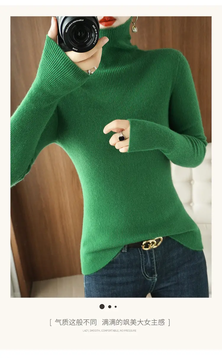 Women Turtleneck Sweater Ribbed Knit Autumn Winter Slim Fit — feature 46