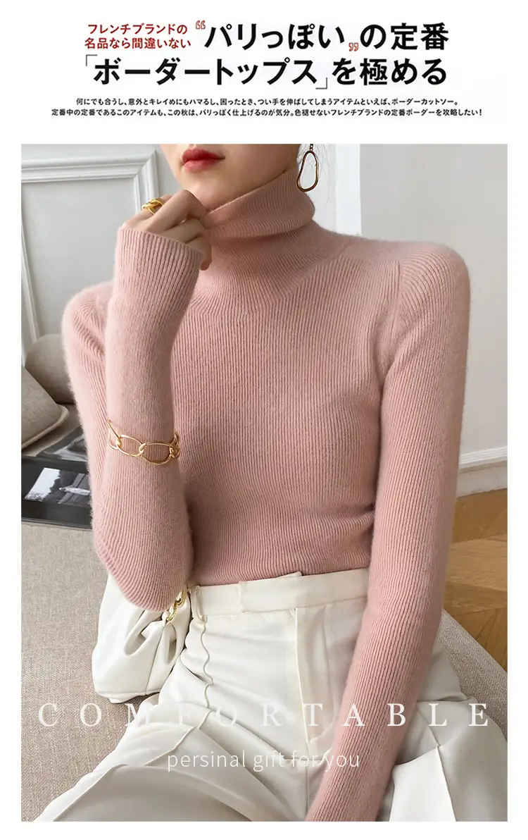 Women Turtleneck Sweater Ribbed Knit Autumn Winter Slim Fit — feature 6