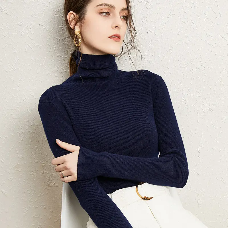 Women Turtleneck Sweater Ribbed Knit Autumn Winter Slim Fit - Image 14