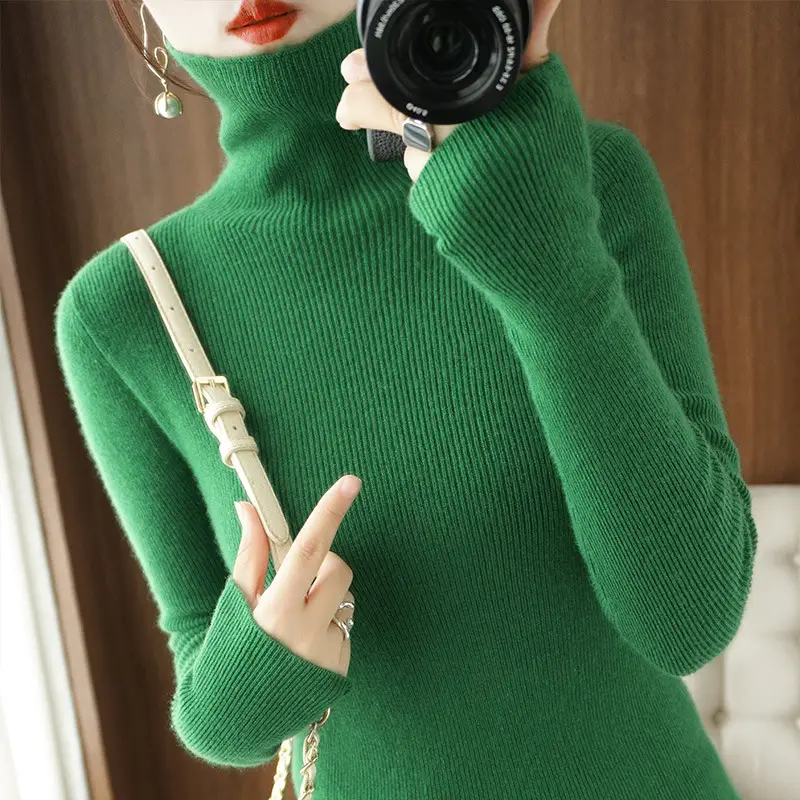 Women Turtleneck Sweater Ribbed Knit Autumn Winter Slim Fit - Image 16