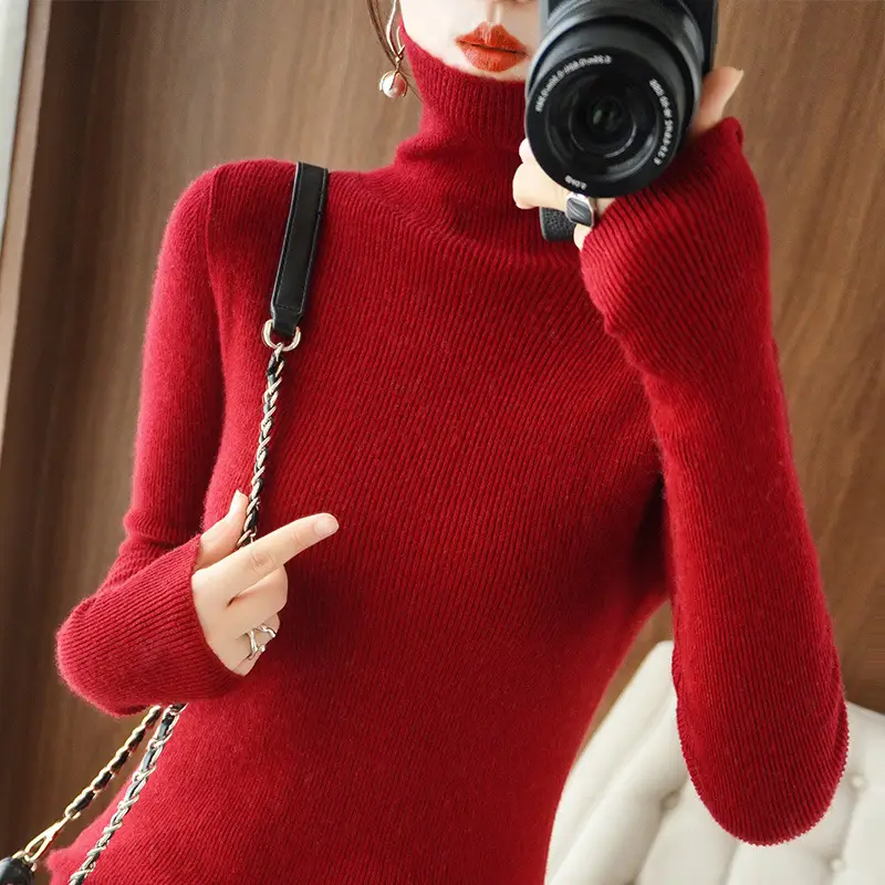 Women Turtleneck Sweater Ribbed Knit Autumn Winter Slim Fit - Image 18