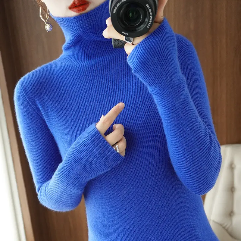 Women Turtleneck Sweater Ribbed Knit Autumn Winter Slim Fit - Image 19