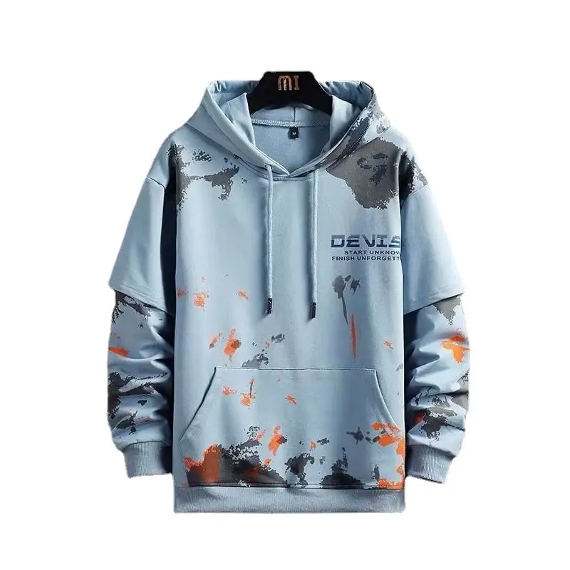 Men Graffiti Hoodie Long Sleeve Cotton Beige Orange - Image 8