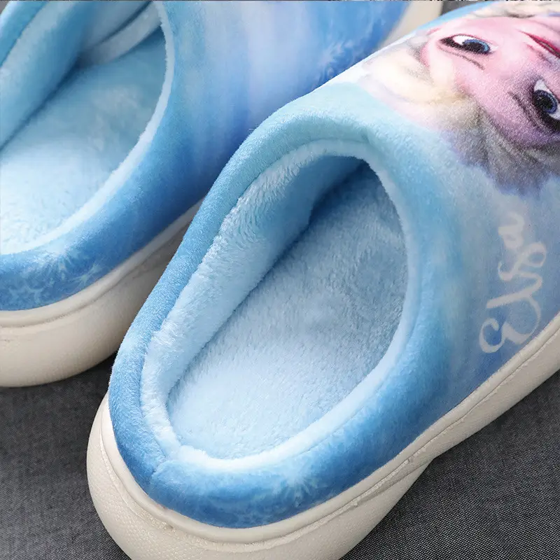 Frozen Children's Autumn and Winter Girls' Cotton Slippers Medium and Large Children's Elsa Princess Warm Anti-Slip Home Baby Hair Slippers
