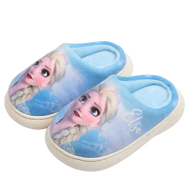 Frozen Children's Autumn and Winter Girls' Cotton Slippers Medium and Large Children's Elsa Princess Warm Anti-Slip Home Baby Hair Slippers