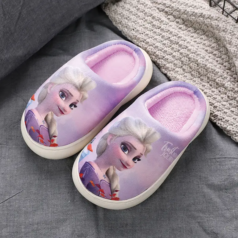 Frozen Children's Autumn and Winter Girls' Cotton Slippers Medium and Large Children's Elsa Princess Warm Anti-Slip Home Baby Hair Slippers