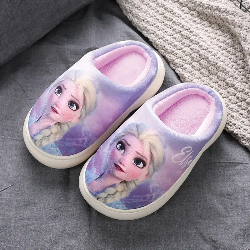 Frozen Children's Autumn and Winter Girls' Cotton Slippers Medium and Large Children's Elsa Princess Warm Anti-Slip Home Baby Hair Slippers