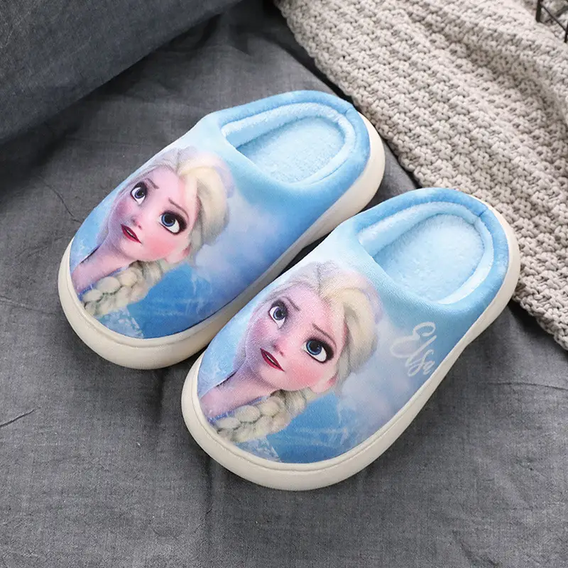 Frozen Children's Autumn and Winter Girls' Cotton Slippers Medium and Large Children's Elsa Princess Warm Anti-Slip Home Baby Hair Slippers