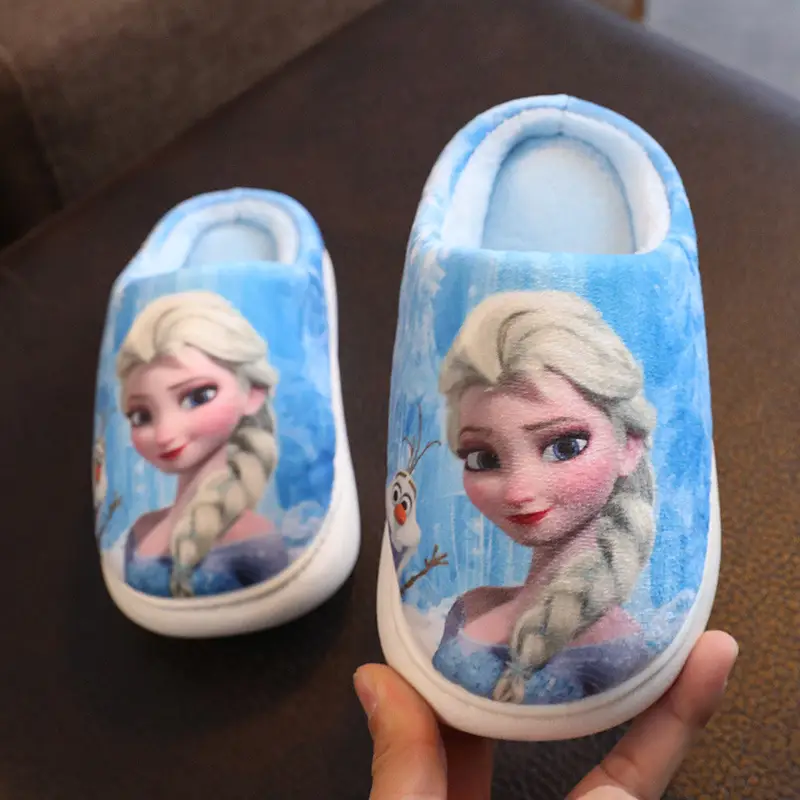 Frozen Children's Autumn and Winter Girls' Cotton Slippers Medium and Large Children's Elsa Princess Warm Anti-Slip Home Baby Hair Slippers