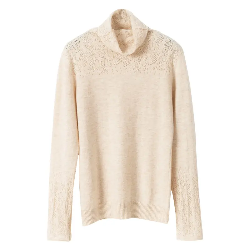 Women Hollow Out Sweater Purple High Neck Casual - Image 11