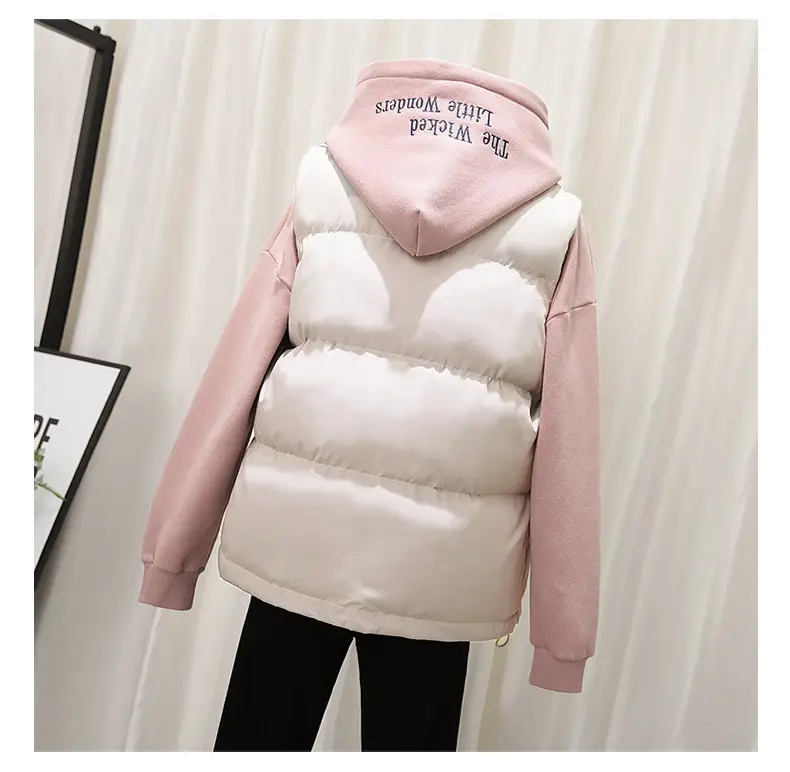 Women Pink Hooded Puffer Vest Coat Autumn Winter — feature 12