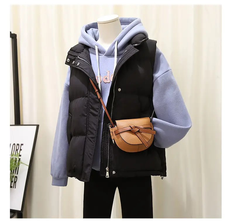 Women Pink Hooded Puffer Vest Coat Autumn Winter — feature 14