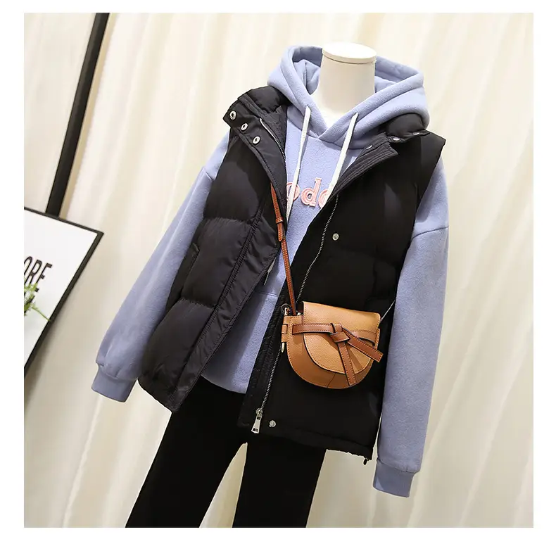 Women Pink Hooded Puffer Vest Coat Autumn Winter — feature 15
