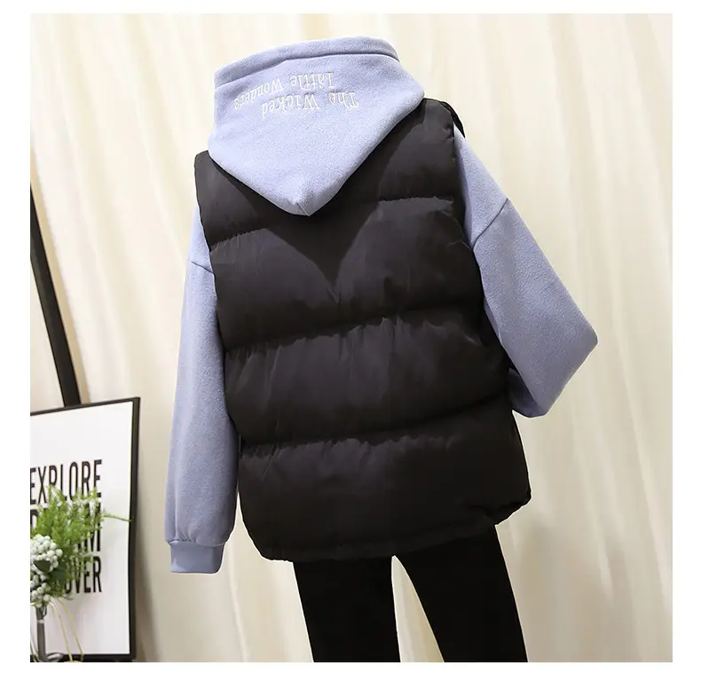 Women Pink Hooded Puffer Vest Coat Autumn Winter — feature 22