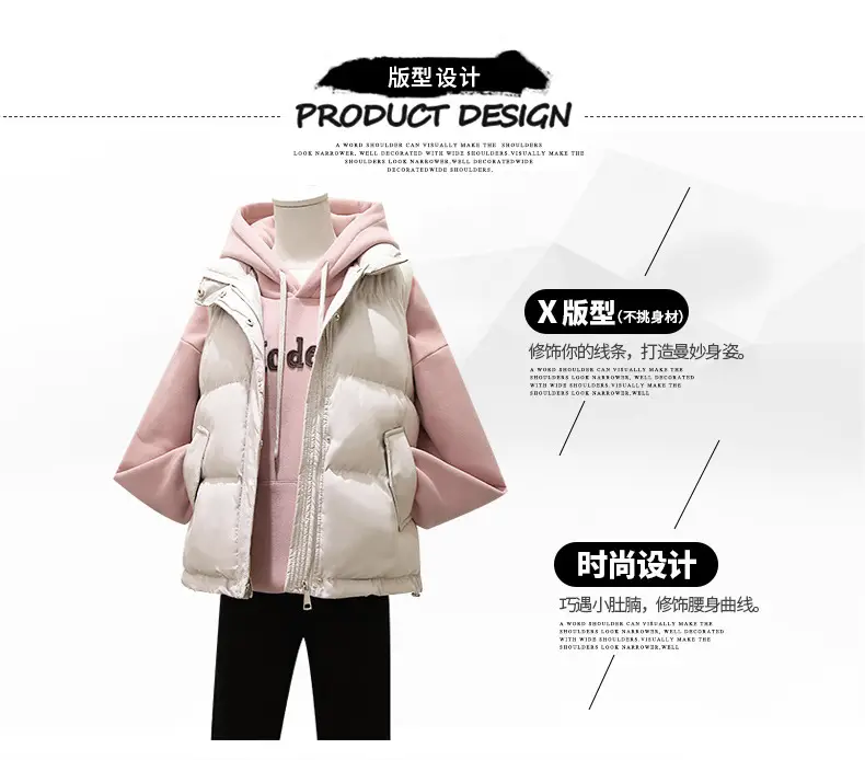 Women Pink Hooded Puffer Vest Coat Autumn Winter — feature 3