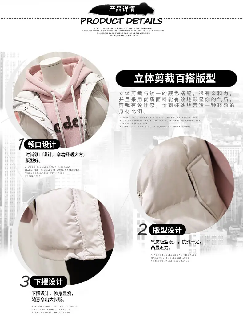 Women Pink Hooded Puffer Vest Coat Autumn Winter — feature 4