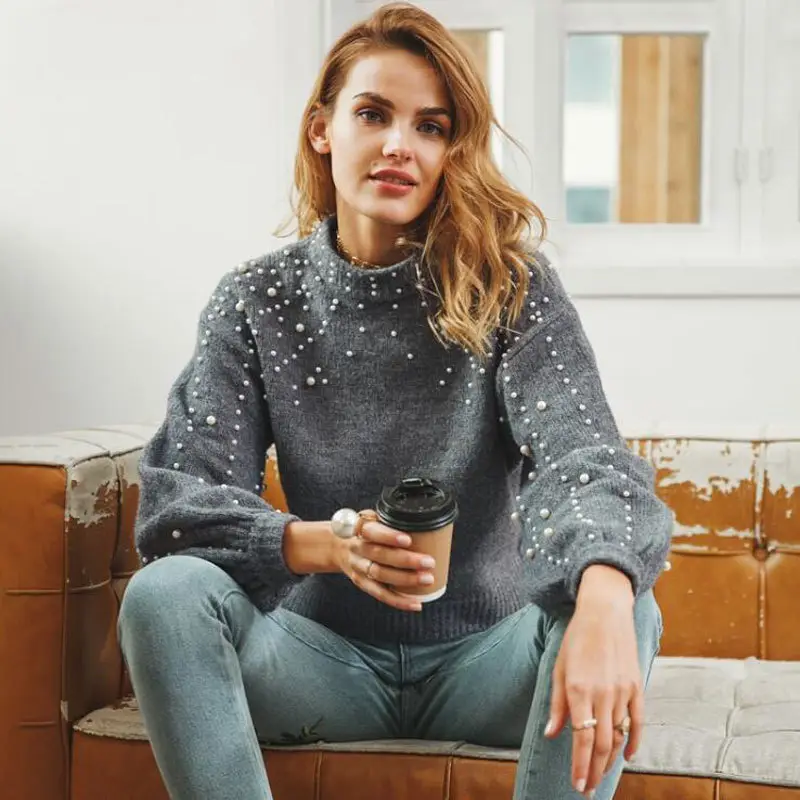 2024 Women's Pearl Decorative Round Neck Sweater - Image 3